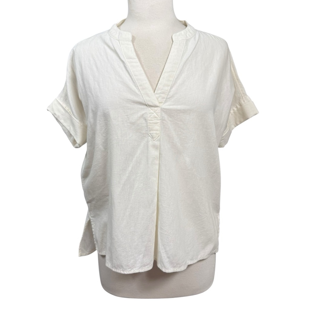 Madewell White Oversized Short Sleeve Split Neck Blouse Size Small
